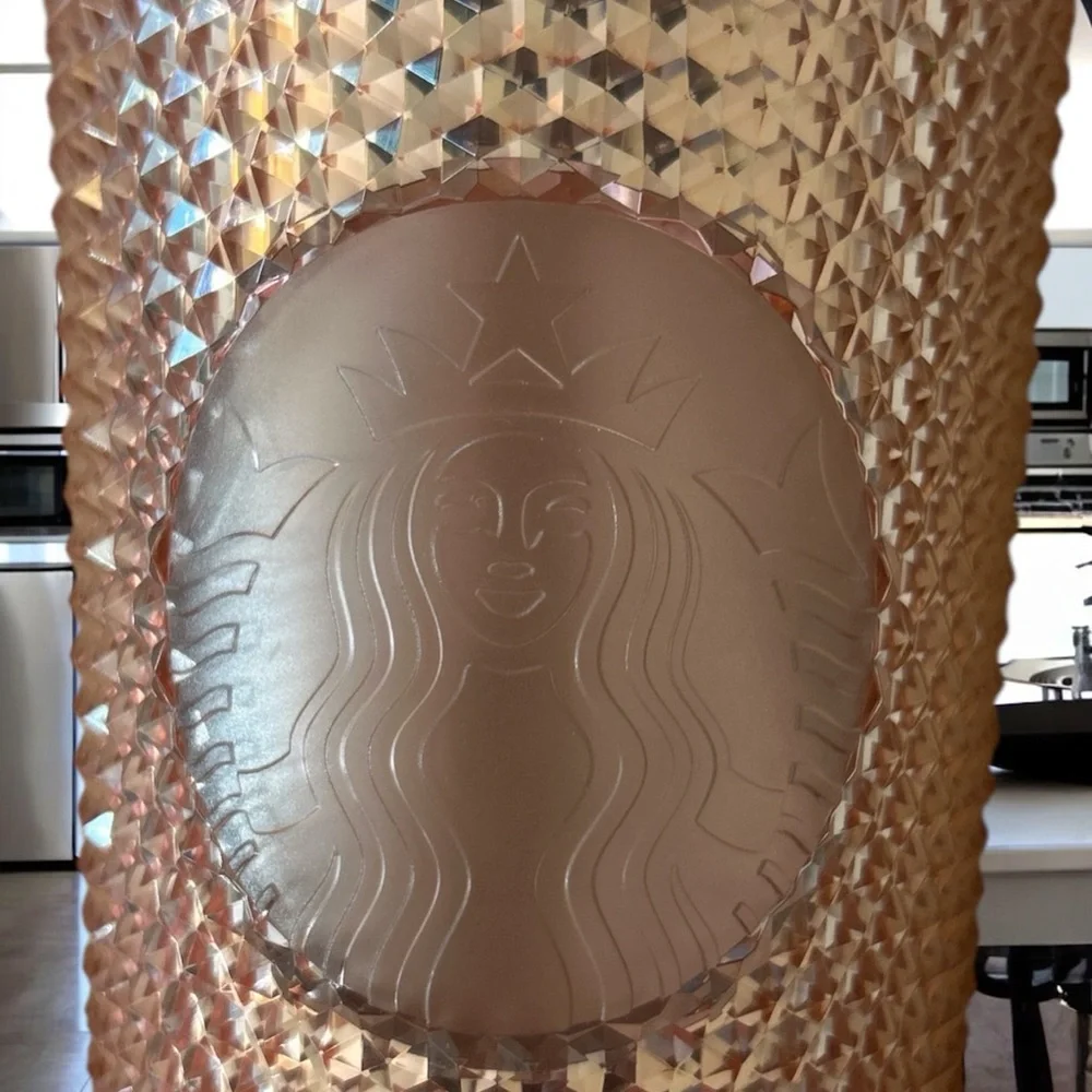 STARBUCKS Cold Cup Tumbler Rose Gold Studded Holograph Venti 24oz Spike 2019